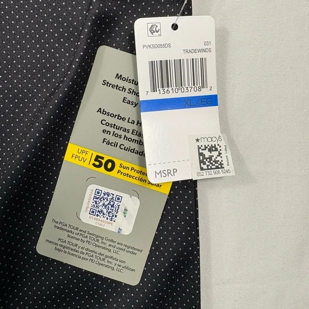 NWT PGA Tour Airflux Birdseye Block Print Athletic Fit Golf Polo Shirt | Size XL